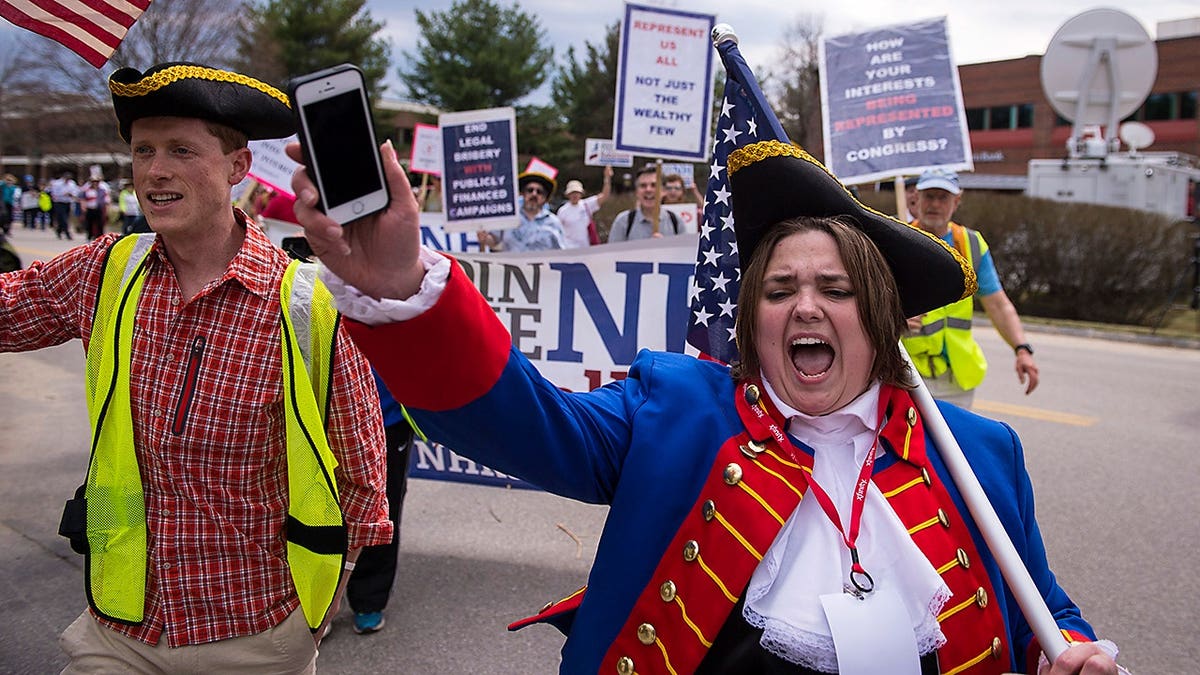 New Hampshire state Rep. Ellen Read speaks during a political demonstration in 2015. Read is fighting two speeding cases by arguing a provision of the New Hampshire Constitution protected her from arrest while traveling to or from legislative session.