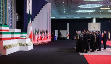 Foreign and domestic officials paid respects before the coffins containing the late Iranian Supreme Leader, Ayatollah Ali Khamenei, and members of his family at Imam Khomeini Grand Mosque, on Friday.