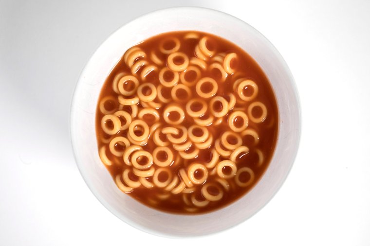 LONDON, ENGLAND - FEBRUARY 16: A photo illustration of Spaghetti Hoops on February 16, 2018 in London, England. A recent study by a team at the Sorbonne in Paris has suggested that 'Ultra Processed' foods including things like mass-produced bread, ready meals, instant noodles, fizzy drinks, sweets and crisps are tied to the rise in cancer. (Photo illustration by Dan Kitwood/Getty Images)