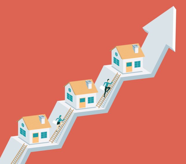Rise, growth, price, investment and real estate concept