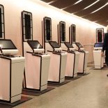 The EES kiosks where passengers can check in, are pictured at St Pancras International Train Station station in London, on September 22, 2025. The European Union's new border-check system for non-EU nationals, the so-called Entry/Exit System (EES), which will do away with passport stamps, is set to finally launch October 12. (Photo by Adrian DENNIS / AFP) (Photo by ADRIAN DENNIS/AFP via Getty Images)