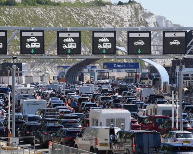 Traffic queuing for the Port of Dover in Kent. Roads to popular tourist destinations are expected to become congested as the bank holiday getaway begins with the AA estimating 23.4 million car journeys will take place. Picture date: Friday May 22, 2026. PA Photo. Ferry passengers travelling through the Port of Dover during the bank holiday getaway have been warned to expect long queues and possible delays amid EU border checks. Photo credit should read: Gareth Fuller/PA Wire