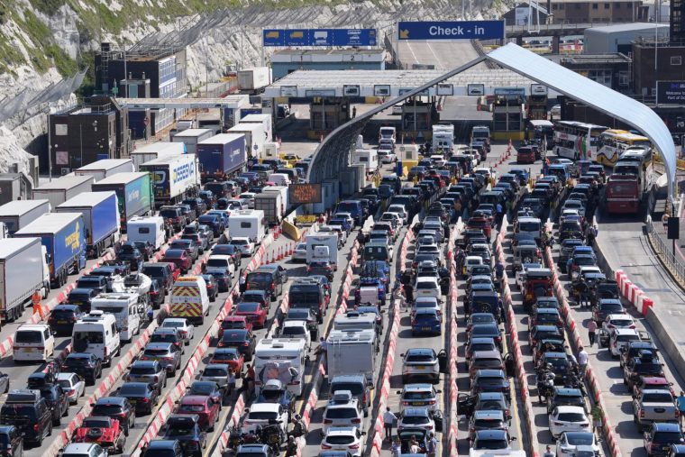 Traffic queuing for the Port of Dover in Kent. Roads to popular tourist destinations are expected to become congested as the bank holiday getaway begins with the AA estimating 23.4 million car journeys will take place. Picture date: Friday May 22, 2026. PA Photo. Ferry passengers travelling through the Port of Dover during the bank holiday getaway have been warned to expect long queues and possible delays amid EU border checks. Photo credit should read: Gareth Fuller/PA Wire