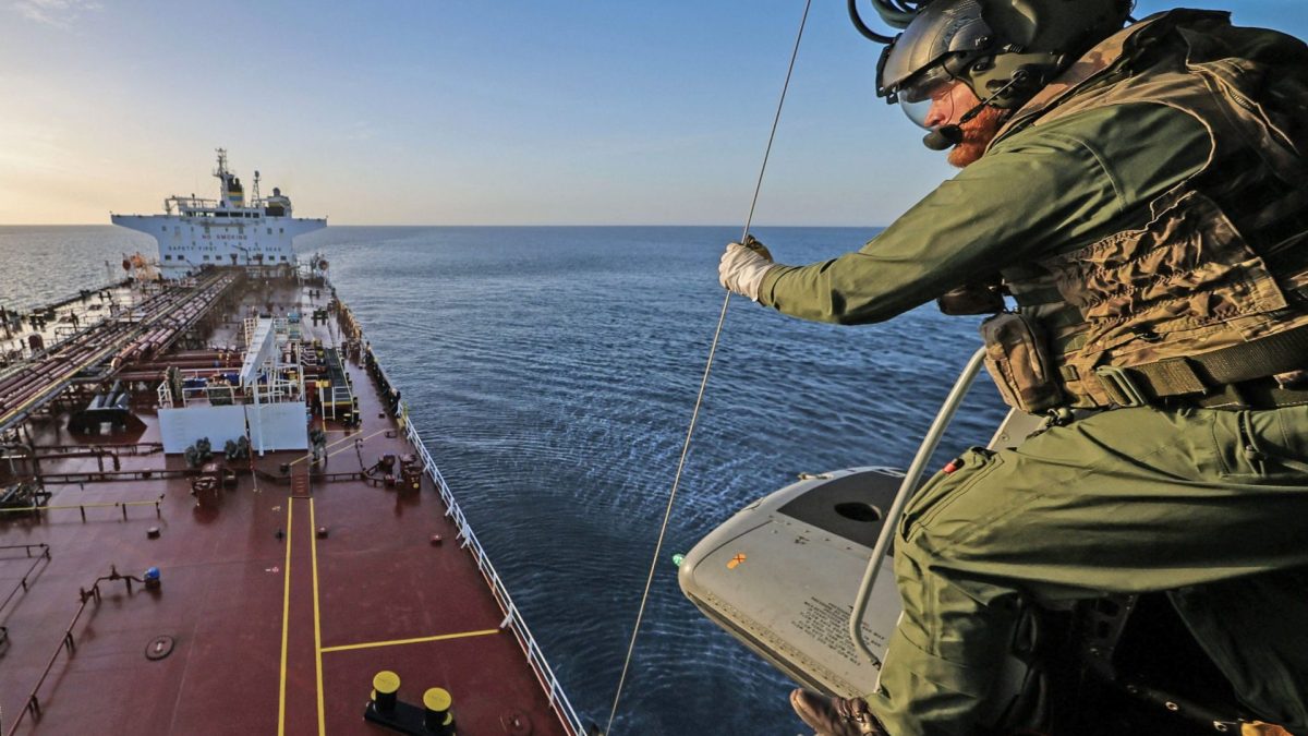 This handout picture taken on June 14, 2026 and released by the British Ministry of Defence (MOD) shows 421 Commando of the UK Commando force conducting maritime interdiction operations on the CMR Smyrtos sailing under a false Cameroonian flag, in the English Channel off the coast of the United Kingdom. British forces on June 14 intercepted a sanctioned oil tanker belonging to Russia's shadow fleet in the English Channel, the defence ministry said, in a six-hour operation hailed by Kyiv. (Photo by Ministry of Defence (United Kingdom) / AFP via Getty Images) / - NO Marketing campaign / -----EDITORS NOTE --- RESTRICTED TO EDITORIAL USE - MANDATORY CREDIT "AFP PHOTO / UK Ministry of Defence CROWN COPYRIGHT, 2026 " - NO MARKETING - NO ADVERTISING CAMPAIGNS - DISTRIBUTED AS A SERVICE TO CLIENTS - NO ARCHIVES - TO BE USED WITHIN 2 DAYS FROM JUNE 14, 2026 (48 HOURS), EXCEPT FOR MAGAZINES WHICH CAN PRINT THE PICTURE WHEN FIRST REPORTING ON THE EVENT /