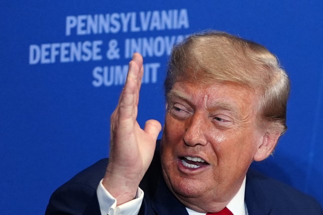 President Donald Trump speaks at the United States Army War College in Carlisle, Pa., during the Pennsylvania Defense and Innovation Summit, Wednesday, July 15, 2026. (AP Photo/Julia Demaree Nikhinson)