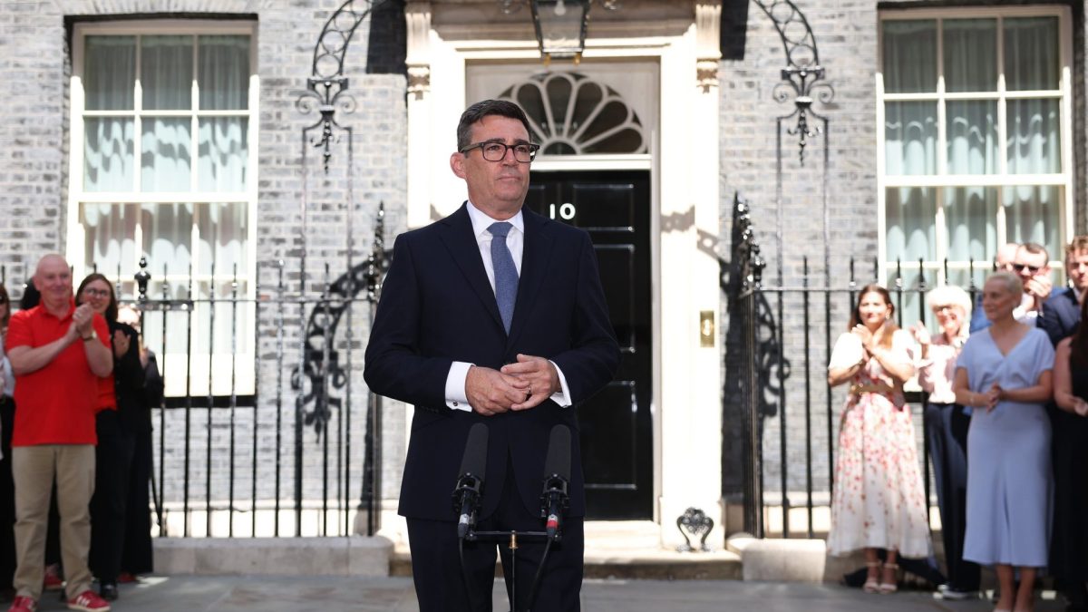 LONDON, ENGLAND - JULY 20: Andy Burnham delivers his inaugural speech as UK's new Prime Minister on on July 20, 2026 in London, England. The Member of Parliament for Makerfield becomes the UK's 59th Prime Minister, succeeding Sir Keir Starmer, who resigned as leader of the Labour Party and Prime Minister in June. (Photo by Dan Kitwood/Getty Images)