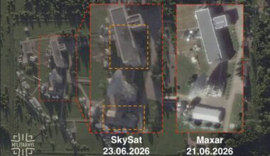 Illustrative picture. Satellite imagery from Militarnyi showing the strike on the centre. Source: Militarnyj