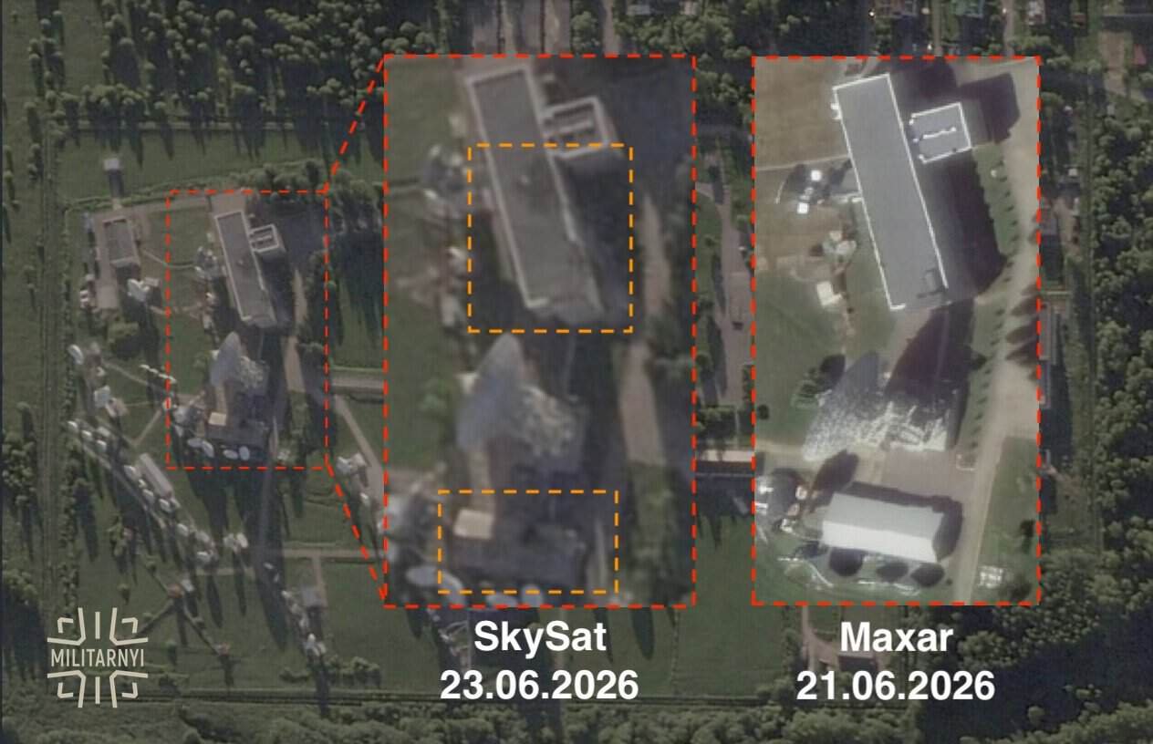 Illustrative picture. Satellite imagery from Militarnyi showing the strike on the centre. Source: Militarnyj