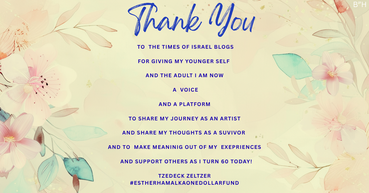 The Blogs: Thank you to the Times of Israel Blog Posts! For giving me a voice! Tzedeck Z. | Hadassah Chavivah Zeltzer