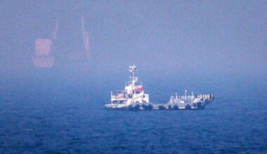 This picture shows ships sailing near the Strait of Hormuz off the eastern coast of the United Arab Emirates at Khor Fakkan on July 13, 2026. The United States is "taking over" the Strait of Hormuz and will be paid for protecting it, President Trump declared on July 13, as Washington and Tehran once again fought over the vital waterway.