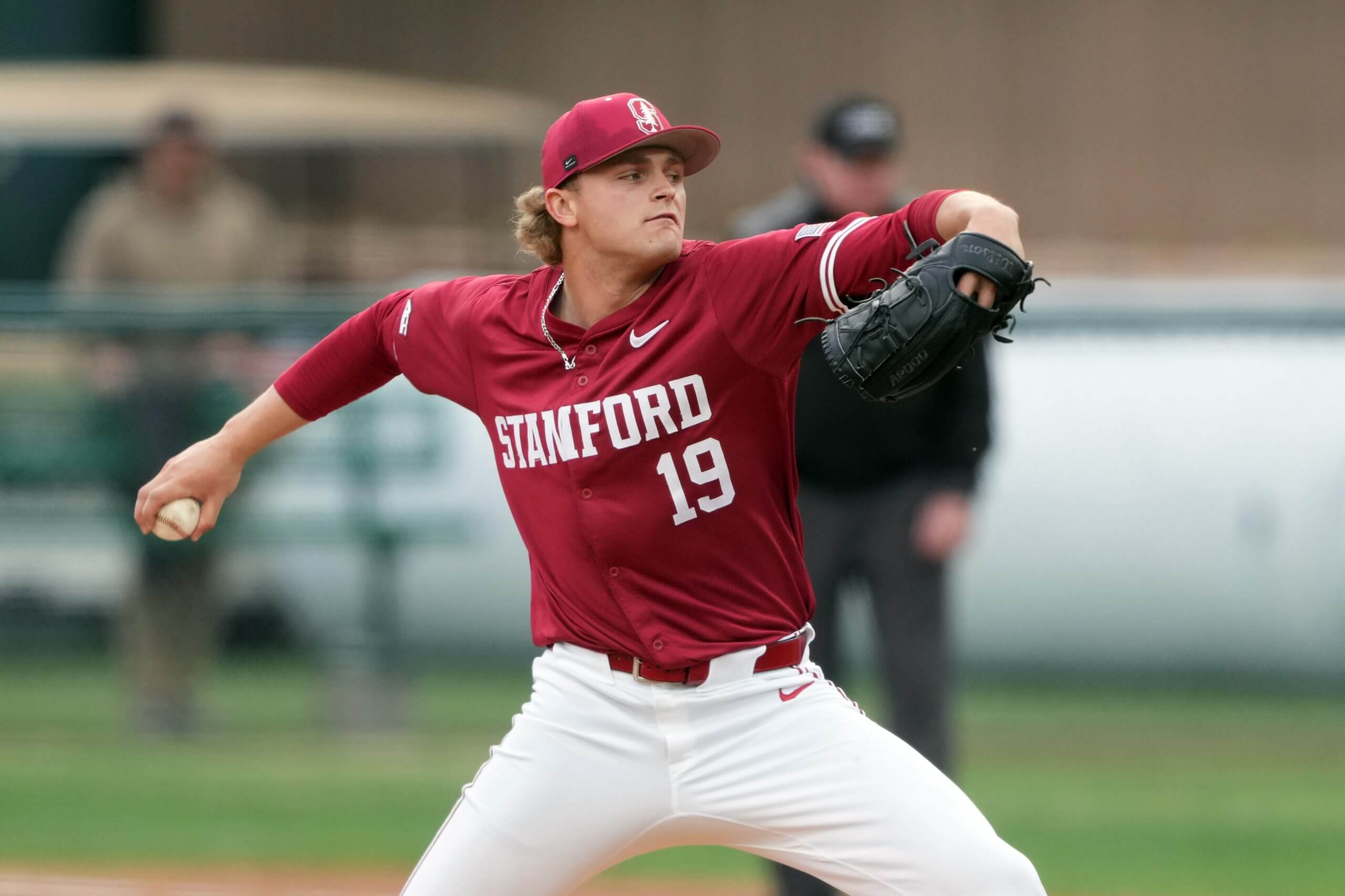 Stanford Cardinal starting pitcher Joey Volchko (19) throws a pitch against the Xavier Musketeers during the second inning at Sunken Diamond.