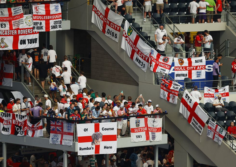 A Barrow flag with a submarine was banned from entering the stadium by FIFA when England faced Croatia