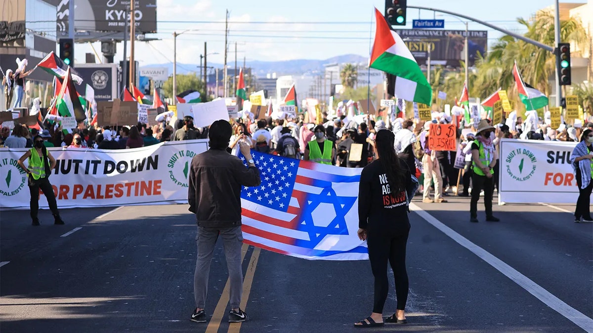 Israel supporters counter Palestinian protesters
