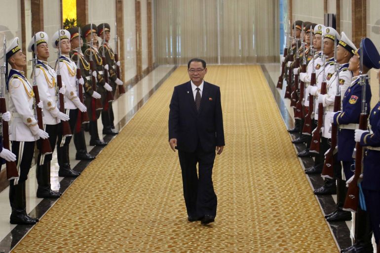 Pak Thae Song, center, North Korean premier, is seen off at the Pyongyang International Airport, ahead of an official visit to China, in Pyongyang, Friday, July 10, 2026. (AP Photo/Jon Chol Jin)
