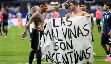 Argentina players brandish political Falklands flag after England match | World Cup 2026