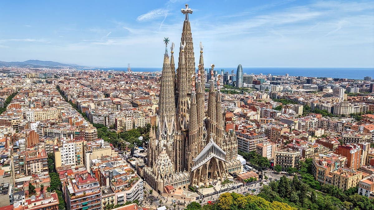 An aerial view of a church in Barcelona, Spain.