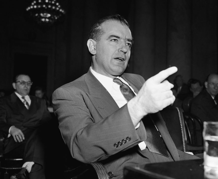 Sen. Joseph McCarthy, during a Senate subcommittee hearing on McCarthy's charges of communist infiltration of the US State Department, March 9, 1950.