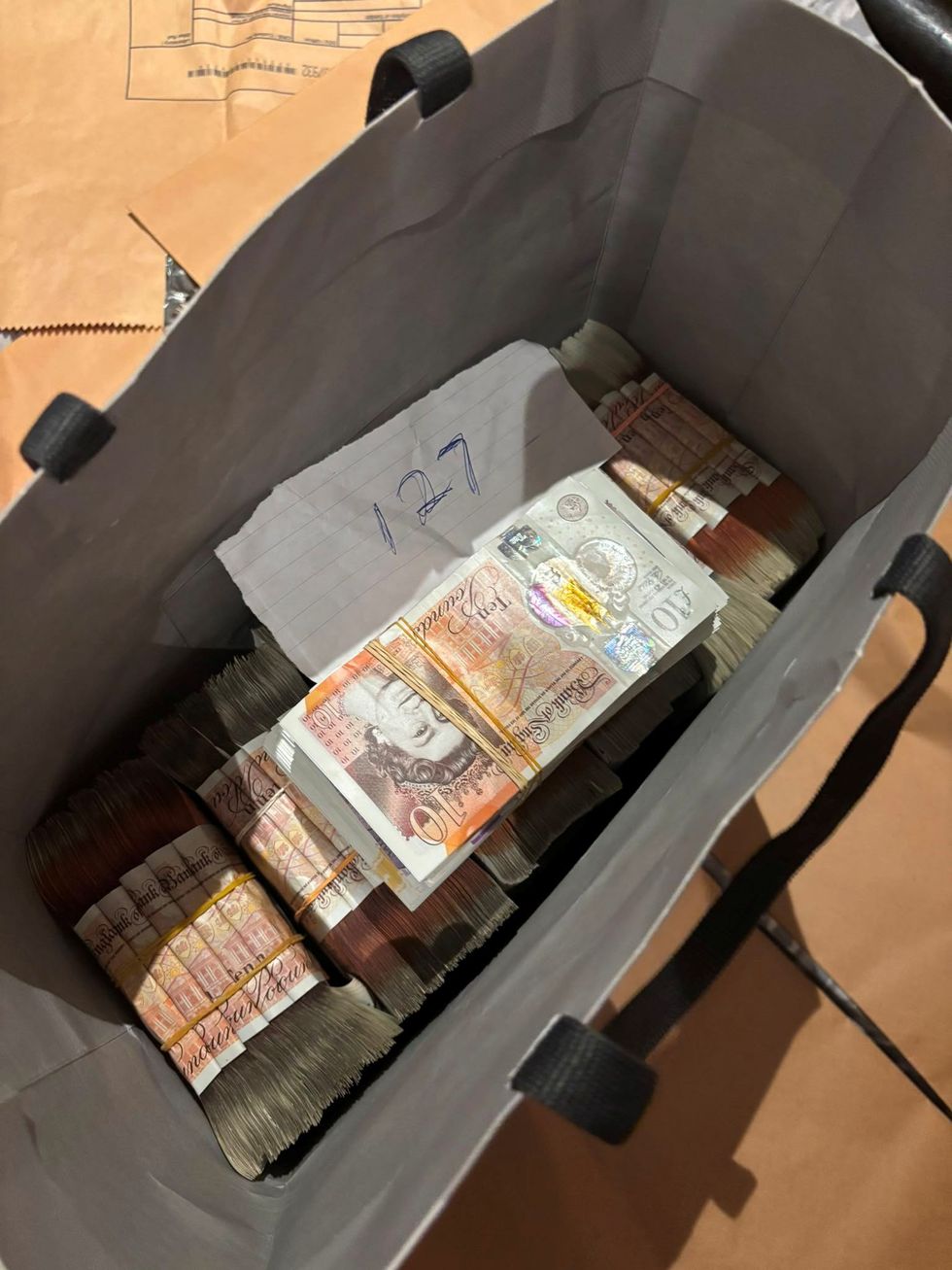 Cash in a grey bag