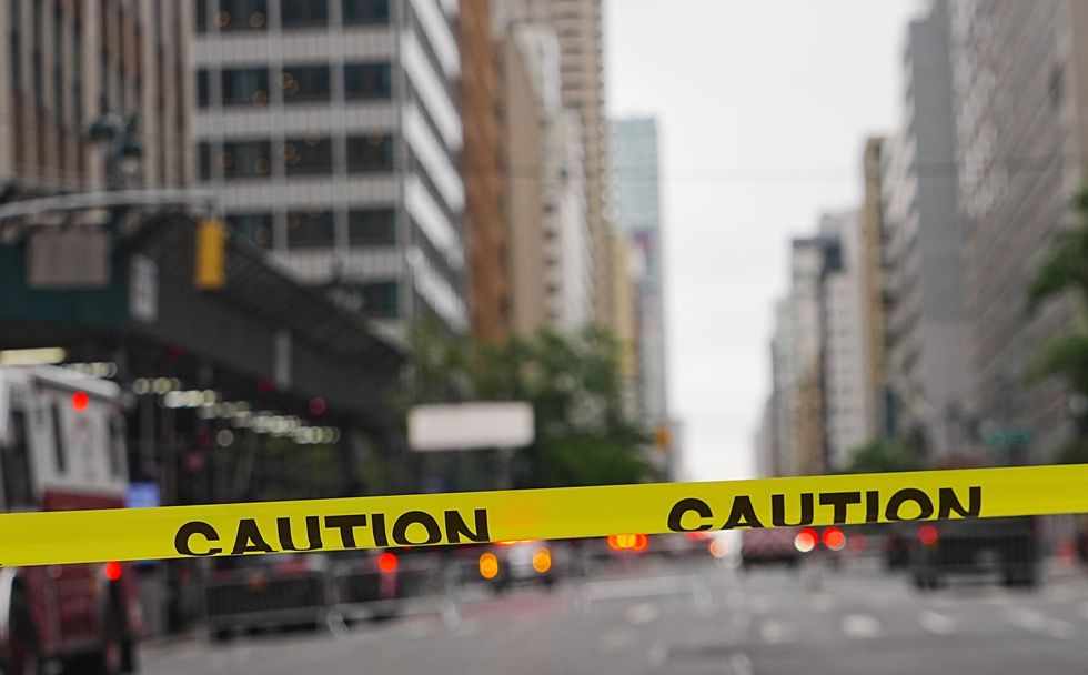 caution tape outside New York building at risk of collapse