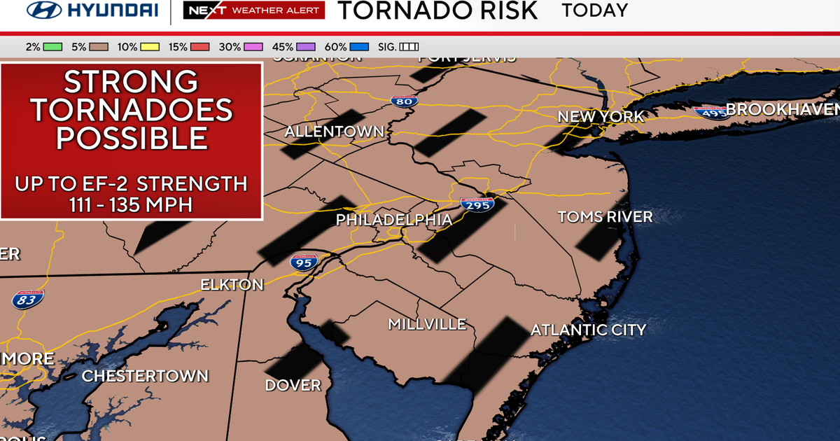 Rare risk of dangerous EF-2 tornadoes over Philadelphia Saturday evening. Here's the weather forecast.