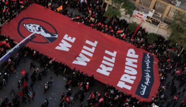 Iranians unfurl banner with Trump assassination threat at Ayatollah Khamenei's burial