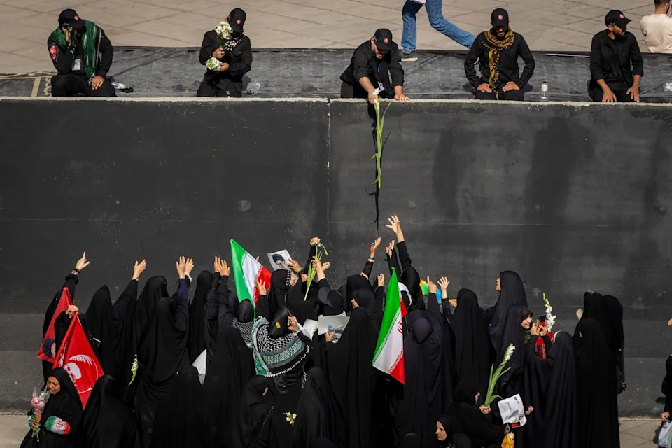 Iranians gather at the mausoleum of Imam Khomeini to pay their respects to Ayatollah Ali Khamenei and his family