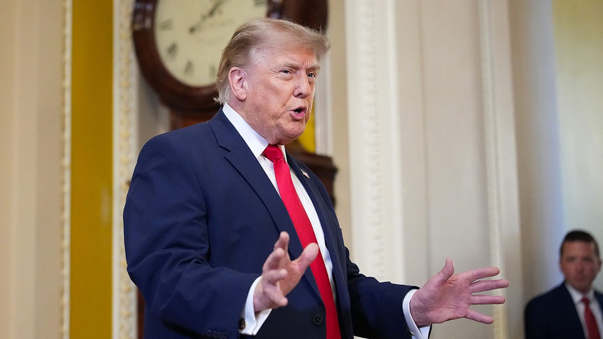 President Donald Trump speaks to the media in the U.S. Capitol