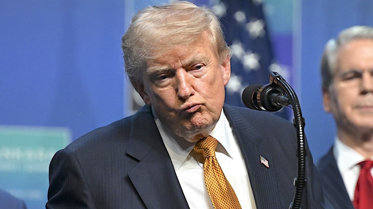 President Donald Trump speaks at the NATO summit news conference Wednesday