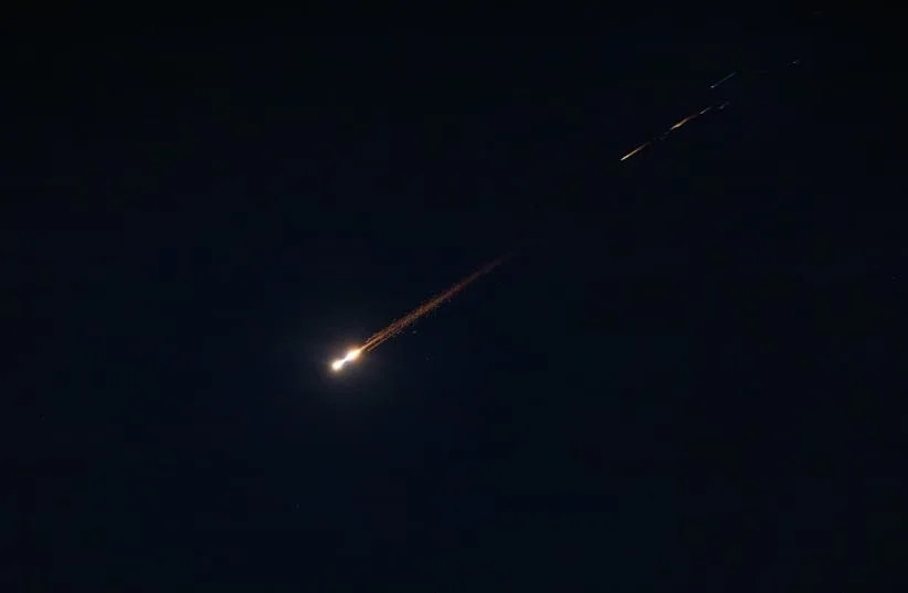 Iranian rocket trails over Jerusalem on February 28, 2026. (credit: Faiz Abu Rmeleh / Middle East Images / AFP via Getty Images)