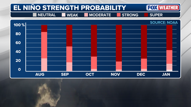 This graphic shows the probability of the storm strengthening.