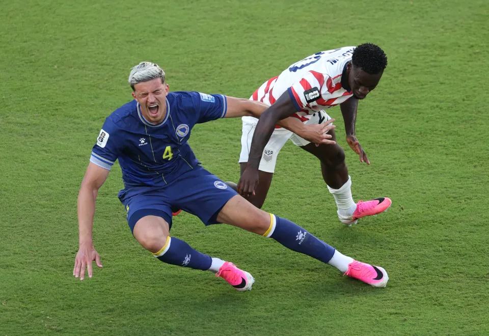 Folarin Balogun before he is sent off for the United States at the World Cup.
