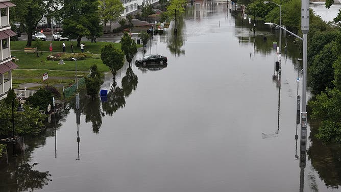 DEAL, NEW JERSEY, US - JULY 6: A view of flooded streets after heavy rain in Deal, New Jersey, on Monday, July 6, 2026.