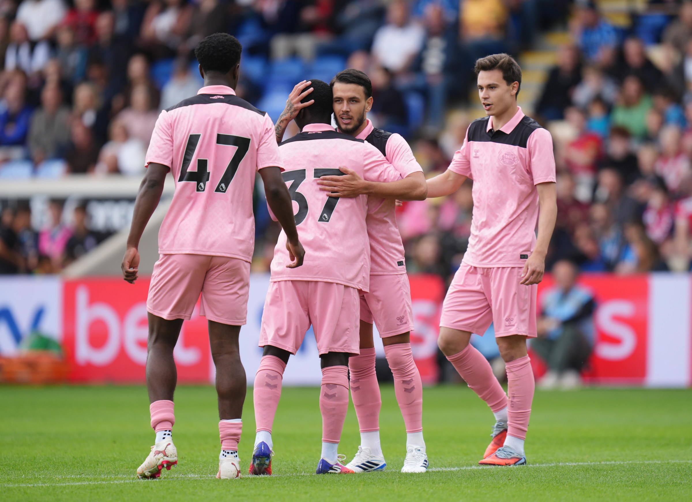 Sunderland’s Enzo Le Fee celebrates scoring their side’s first goal of the game during the pre-season friendly match at the LNER Community Stadium, York. Picture date: Saturday July 18, 2026. (Photo by Annabel Lee-Ellis/PA Images via Getty Images)
