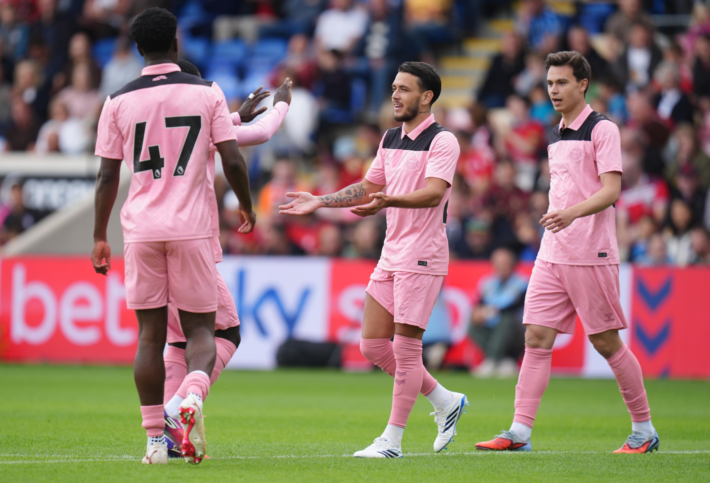 Sunderland’s Enzo Le Fee celebrates scoring their side’s first goal of the game during the pre-season friendly match at the LNER Community Stadium, York. Picture date: Saturday July 18, 2026. (Photo by Annabel Lee-Ellis/PA Images via Getty Images)
