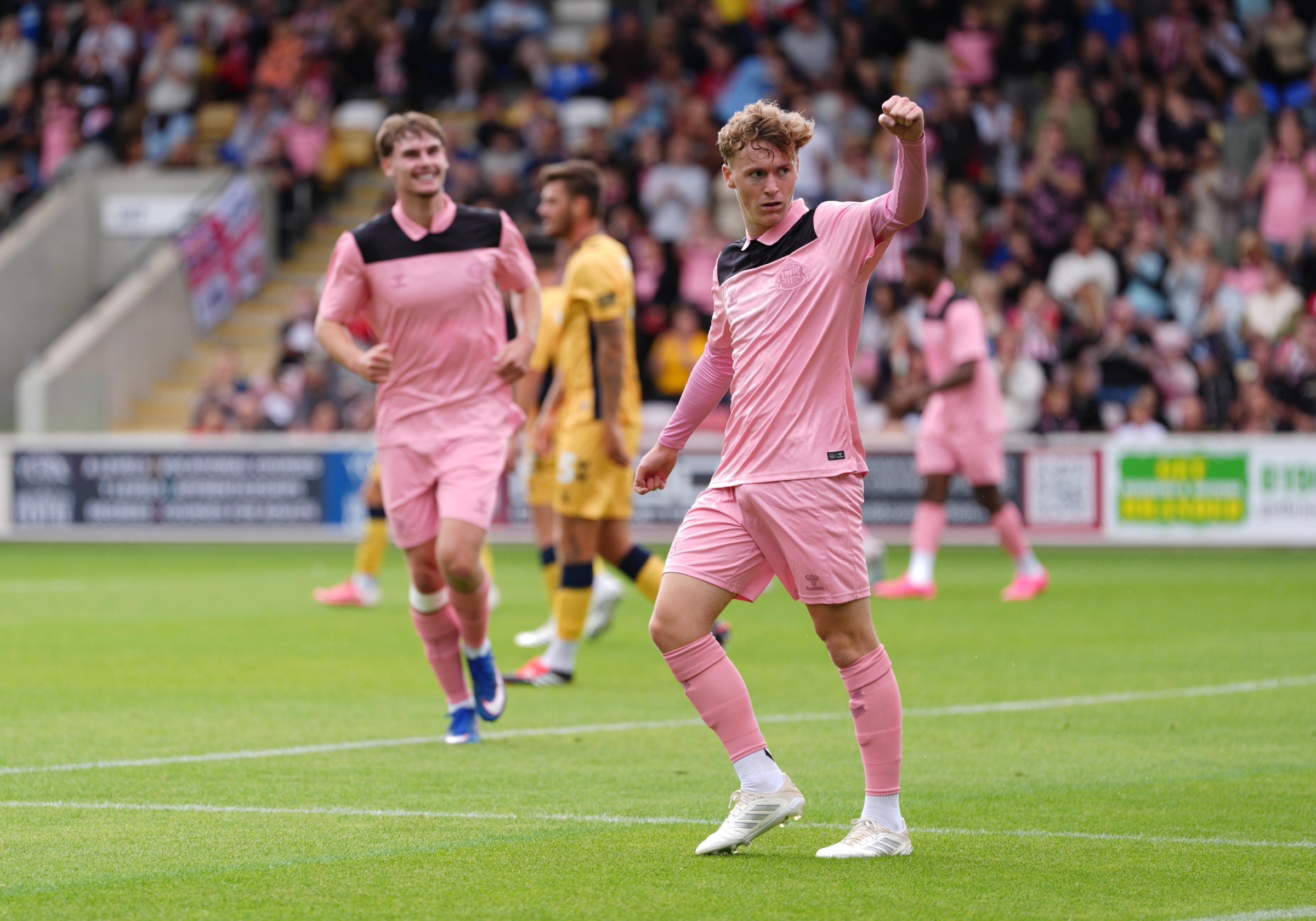 Sunderland’s Tom Proctor celebrates scoring their side’s fifth goal of the game during the pre-season friendly match at the LNER Community Stadium, York. Picture date: Saturday July 18, 2026. (Photo by Annabel Lee-Ellis/PA Images via Getty Images)
