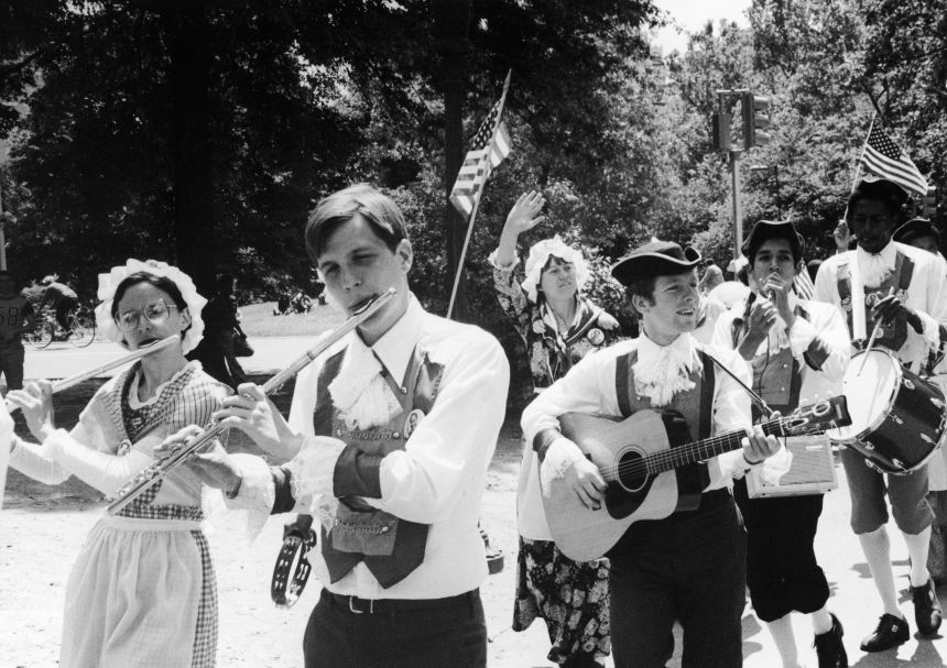 The New Hope Singers International marching band at bicentennial celebrations in Central Park.