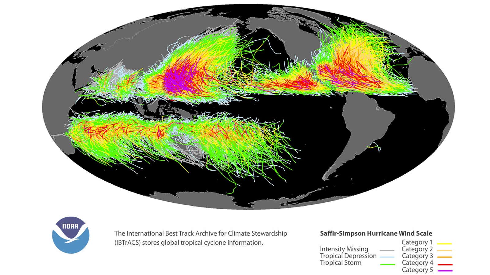 Global tropical cyclone tracks