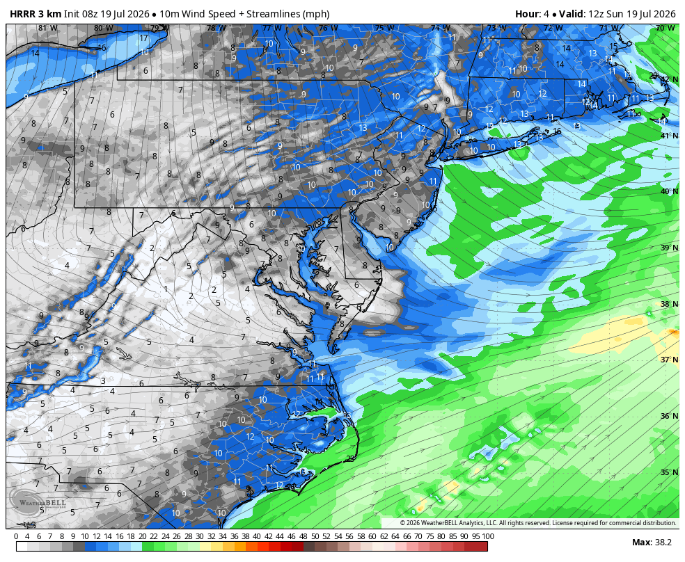 July 19 wind forecast Sunday