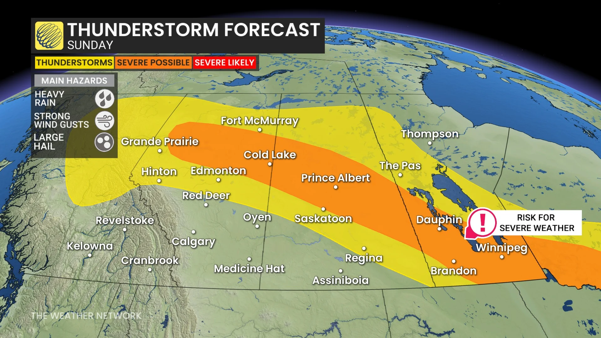Prairies storm risk map Sunday