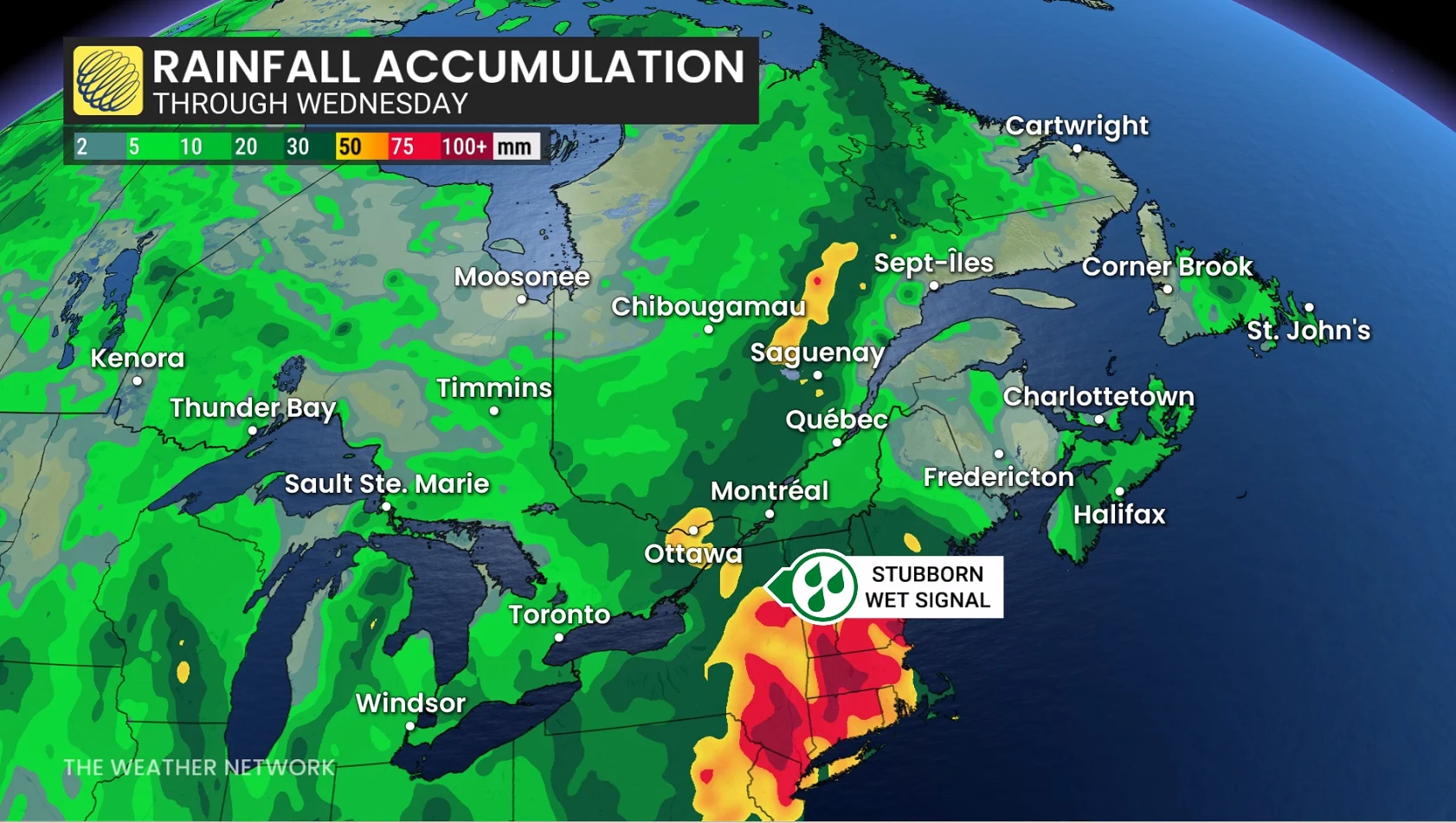 Ontario rainfall through Wednesday