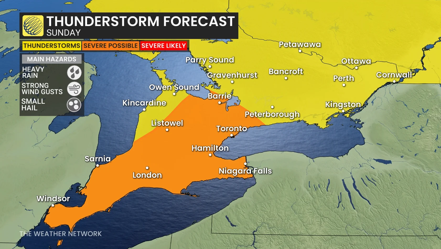 Ontario storm risk map Sunday