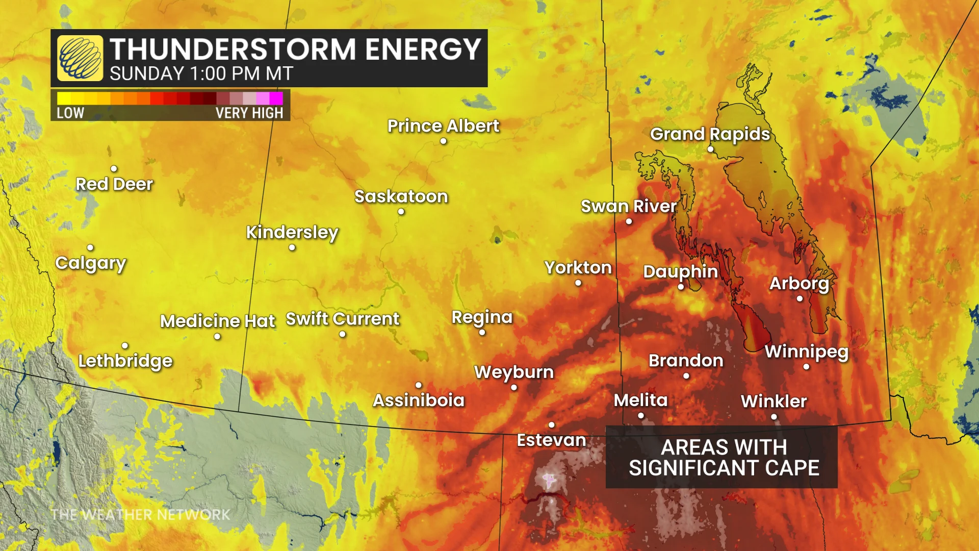 Prairies thunderstorm energy Sunday afternoon