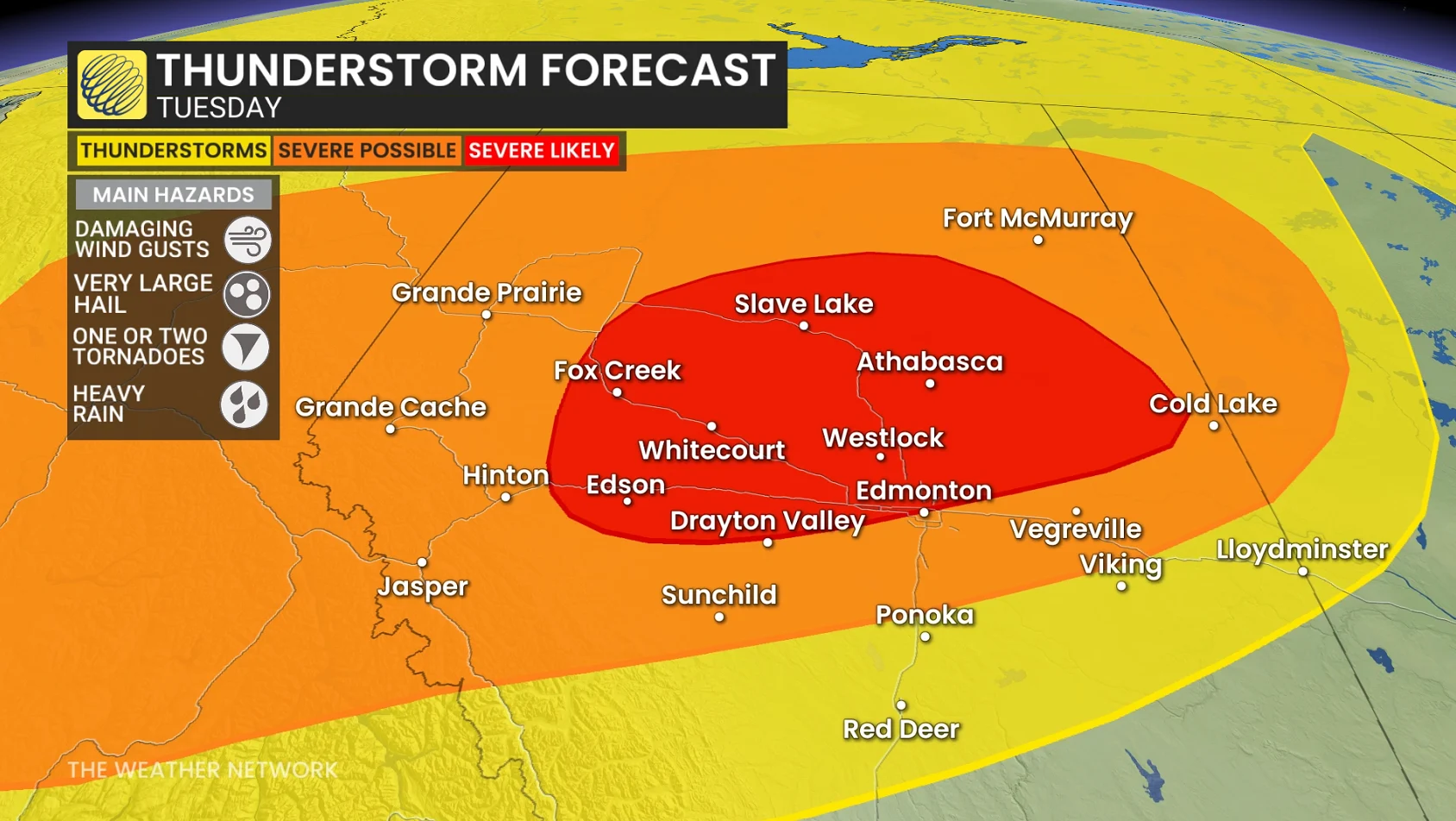 Alberta cropped-in storm risk map Tuesday