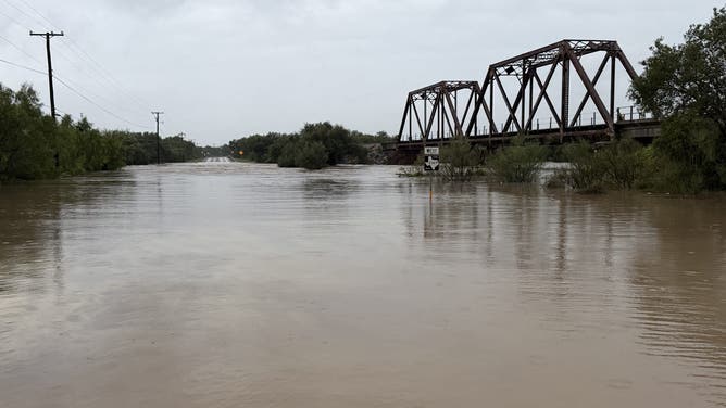 Floodwaters inundate Uvalde, Texas, on Thursday, July 16, 2026.