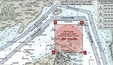 Iran’s map for oil tankers to guide them past sea mines in the Strait of HormuzCredit: ISNA