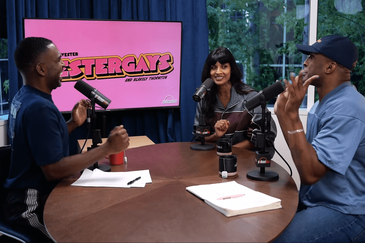 Jameela Jamil spoke to podcast hosts Justin Sylvester and Blakely Thornton