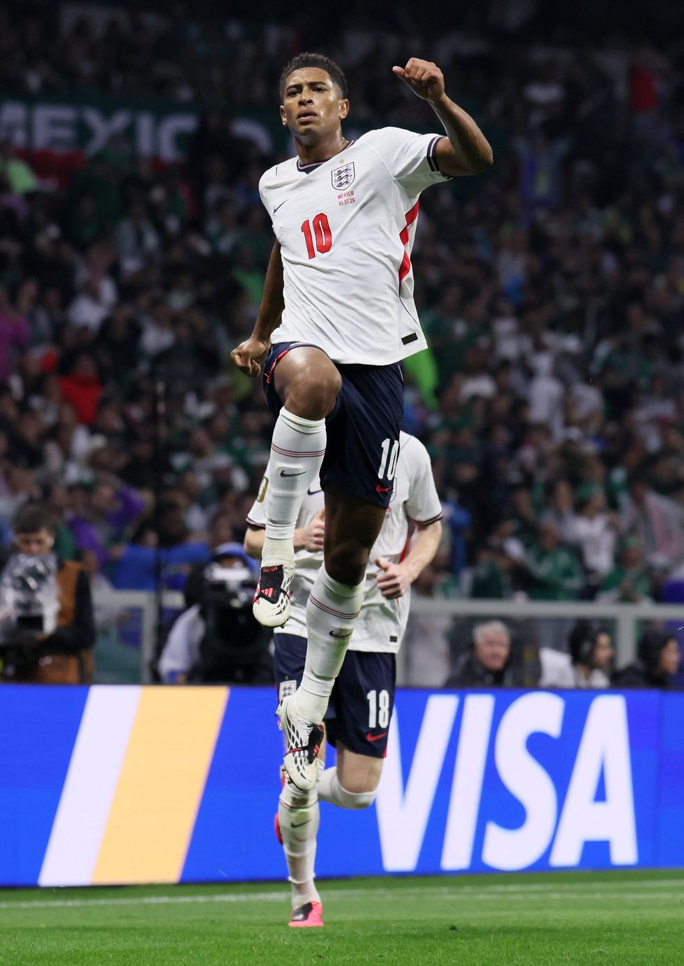 Jude Bellingham celebrates scoring for England in their World Cup win over Mexico