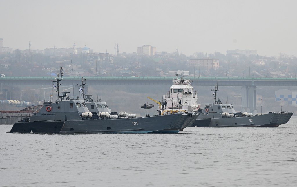 Landing crafts of the Russian Navy's Caspian Flotilla on the Don River.