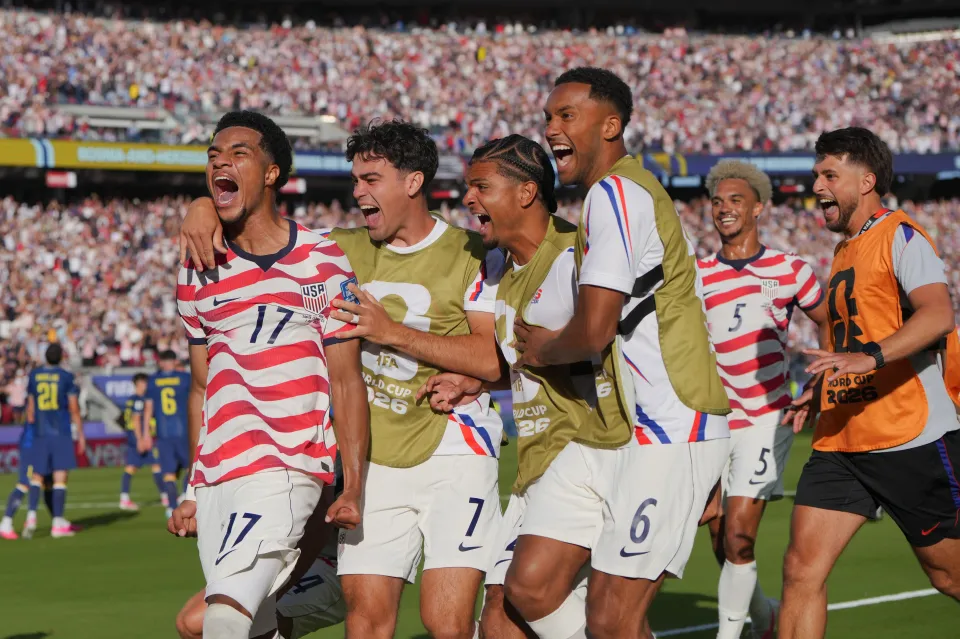 Malik Tillman 17 of United States celebrates scoring with teammates during the second half against Bosnia And Herzegovina during a FIFA World Cup 2026