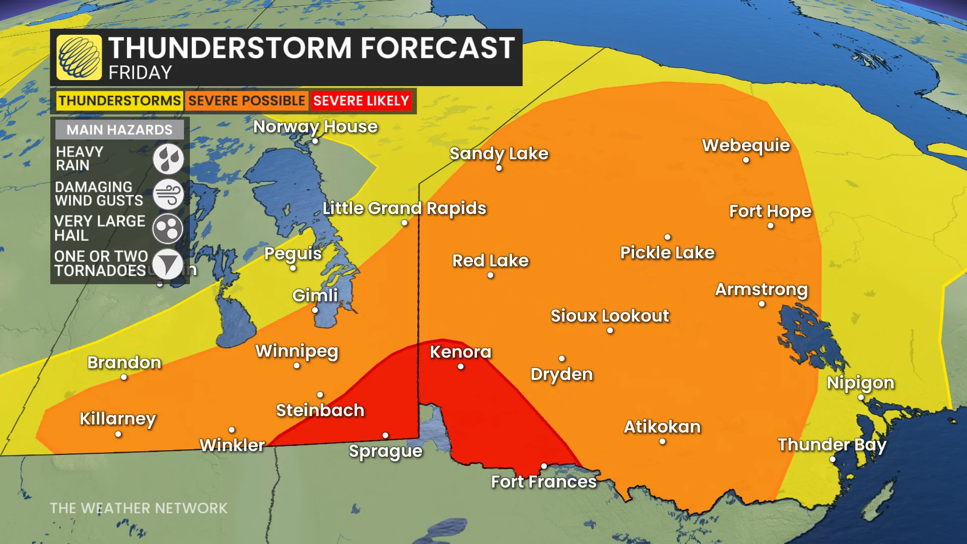 Winnipeg, Prairies, Manitoba, Ontario, Thunderstorm, Rain, July 24, 2026. (The Weather Network)